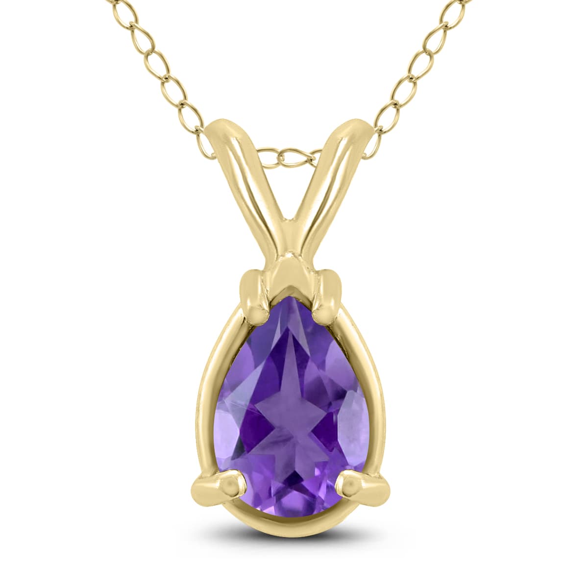14K Yellow Gold 8x6MM Pear Amethyst Pendant