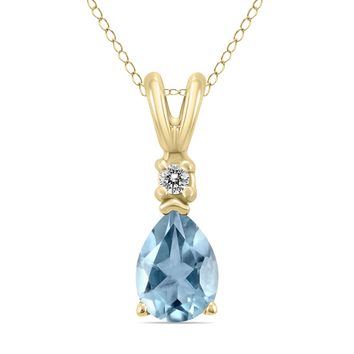 14K Yellow Gold 5x3MM Pear Aquamarine and Diamond Pendant