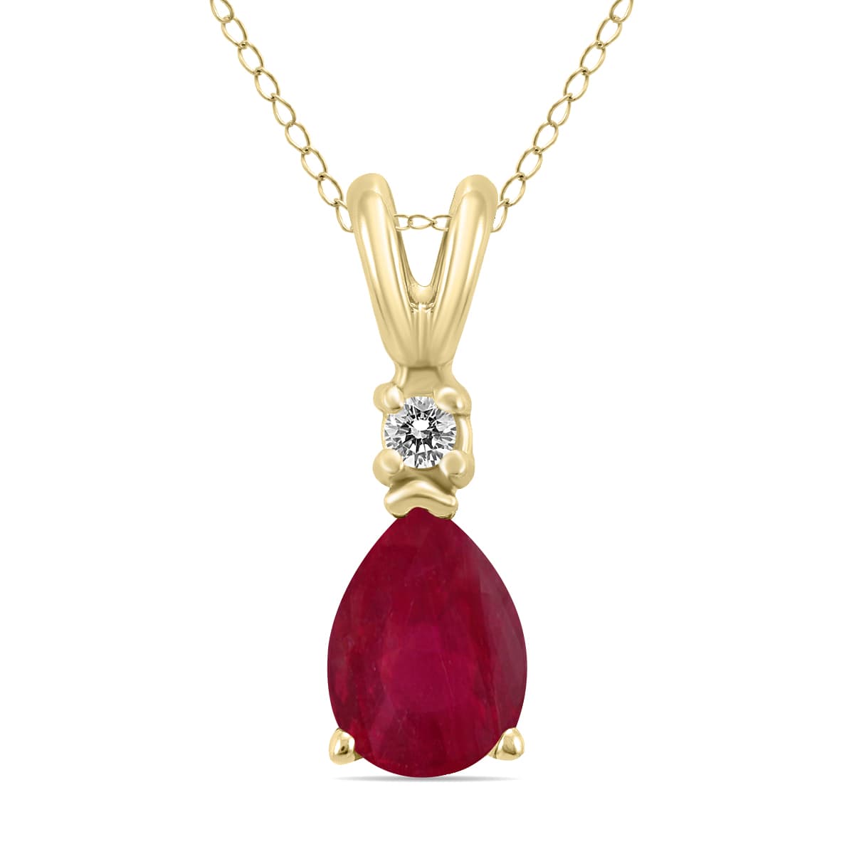 14K Yellow Gold 5x3MM Pear Ruby and Diamond Pendant