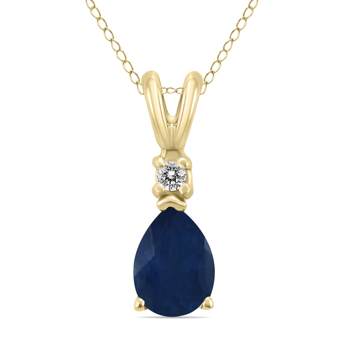 14K Yellow Gold 5x3MM Pear Sapphire and Diamond Pendant
