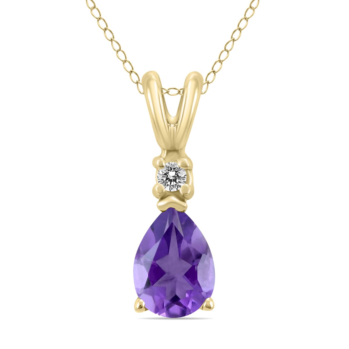 14K Yellow Gold 6x4MM Pear Amethyst and Diamond Pendant