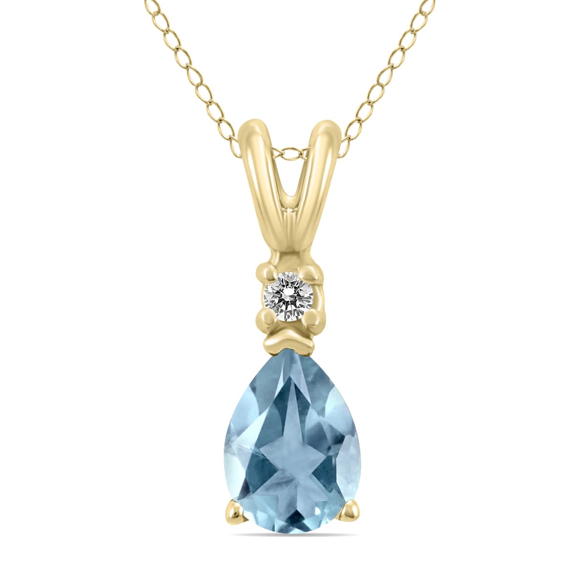 14K Yellow Gold 6x4MM Pear Aquamarine and Diamond Pendant