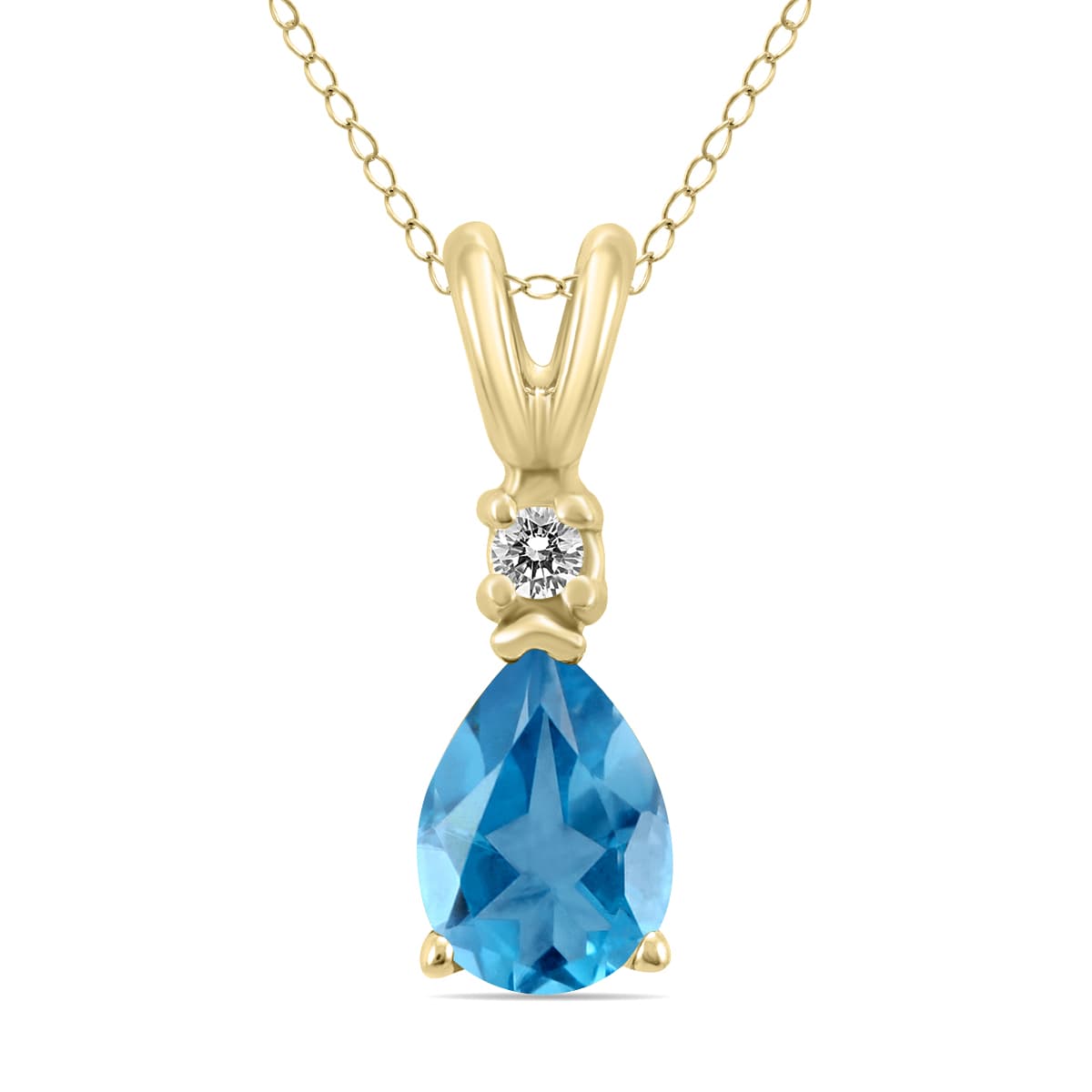 14K Yellow Gold 6x4MM Pear Blue Topaz and Diamond Pendant