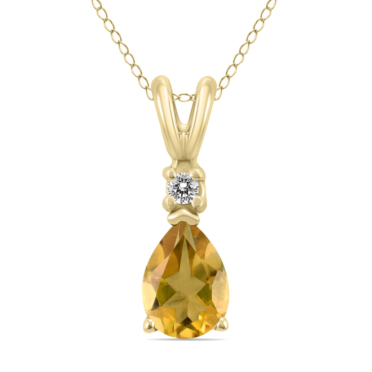 14K Yellow Gold 6x4MM Pear Citrine and Diamond Pendant