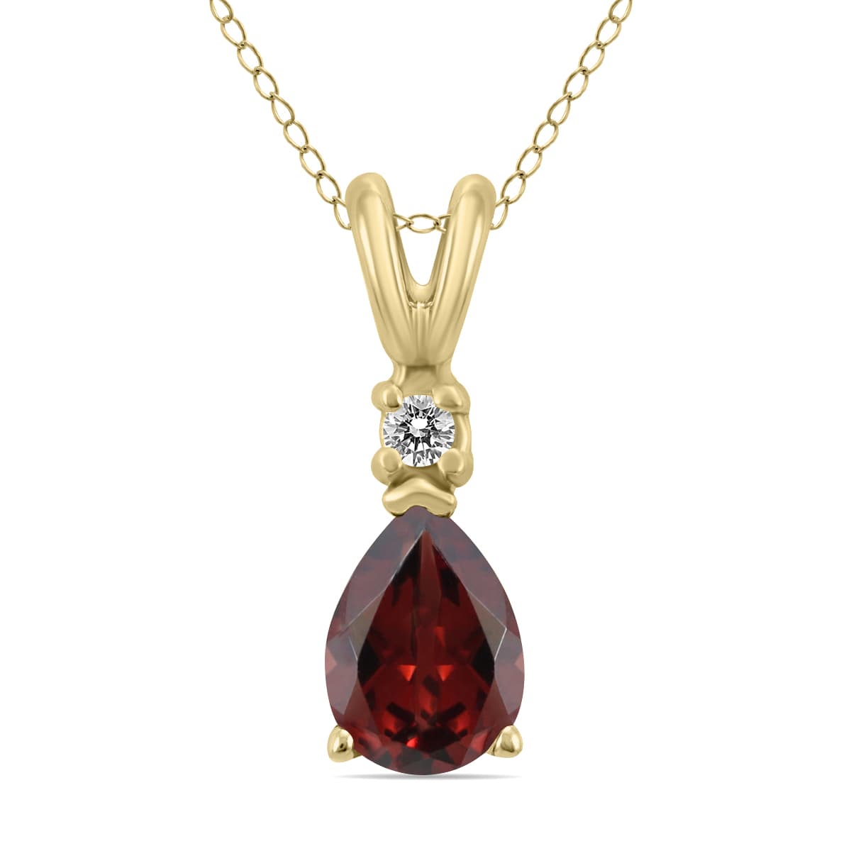14K Yellow Gold 6x4MM Pear Garnet and Diamond Pendant