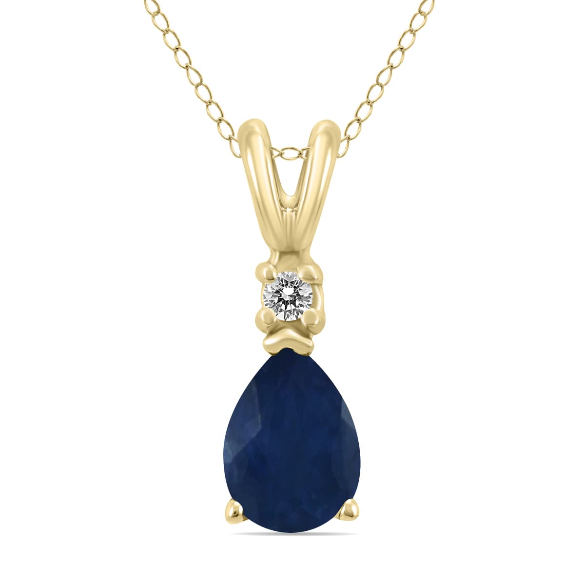 14K Yellow Gold 6x4MM Pear Sapphire and Diamond Pendant