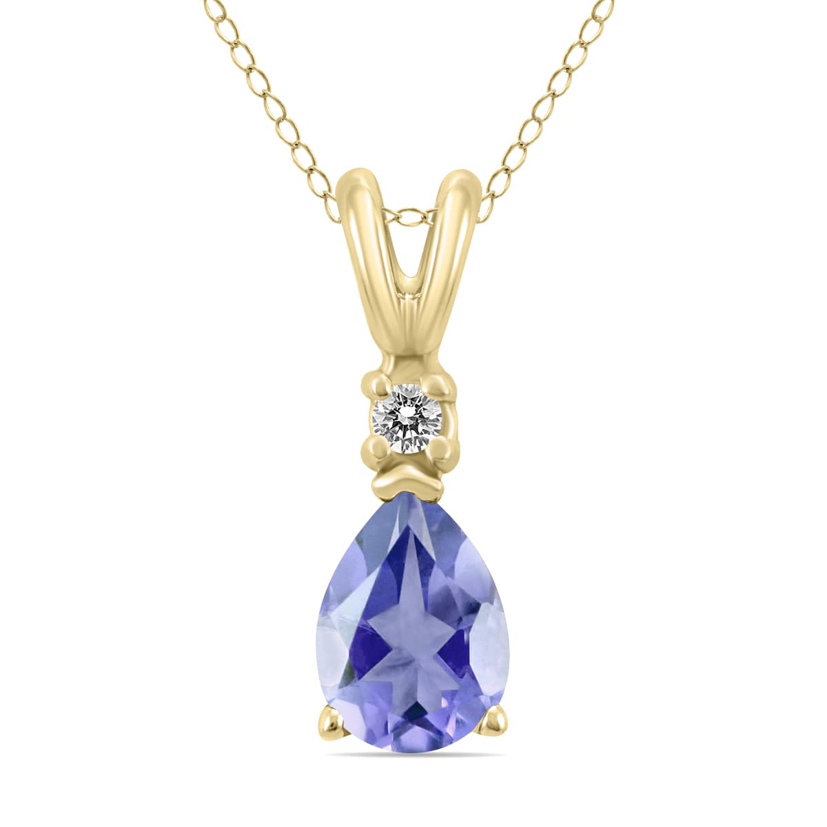 14K Yellow Gold 6x4MM Pear Tanzanite and Diamond Pendant