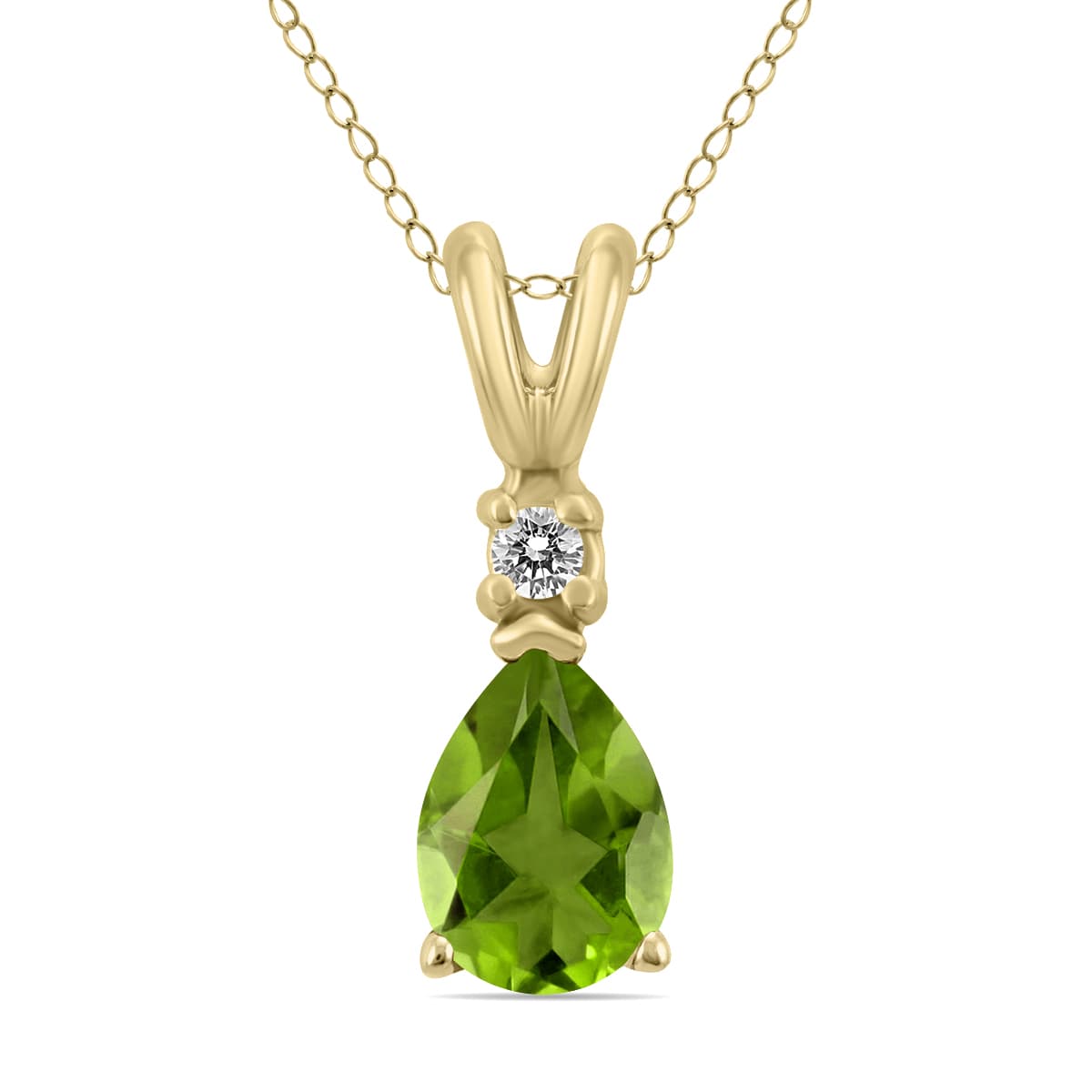 14K Yellow Gold 7x5MM Pear Peridot and Diamond Pendant