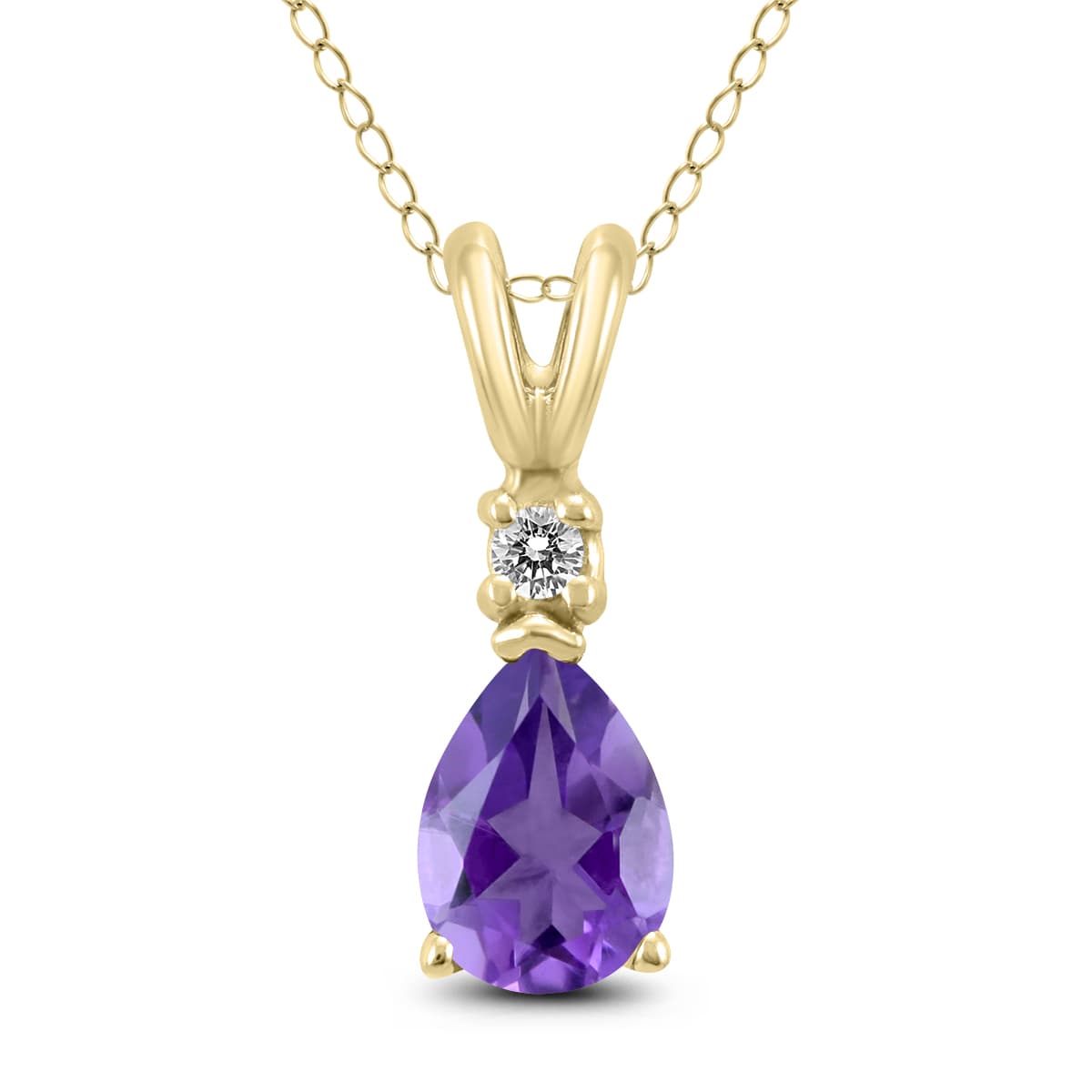14K Yellow Gold 8x6MM Pear Amethyst and Diamond Pendant
