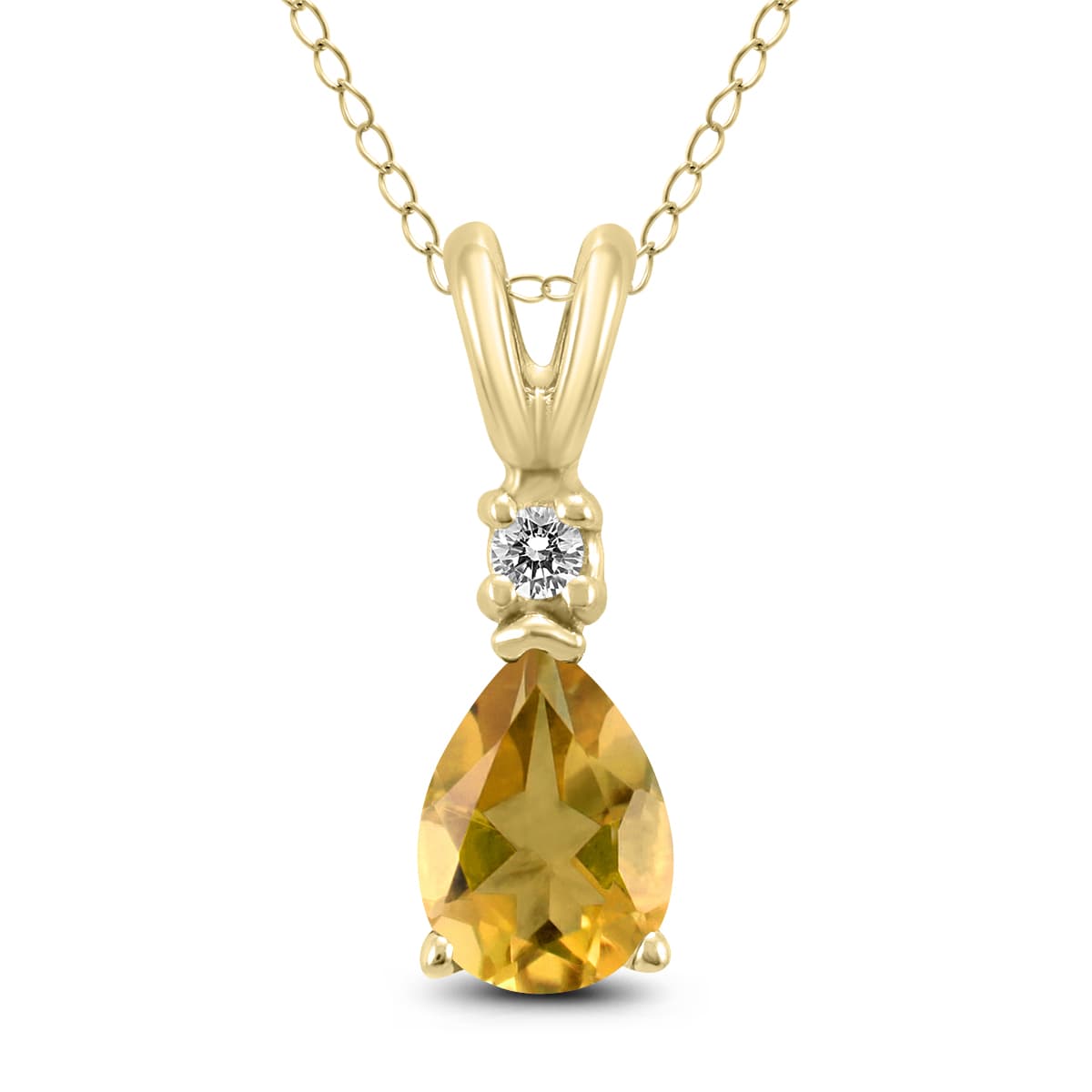 14K Yellow Gold 8x6MM Pear Citrine and Diamond Pendant