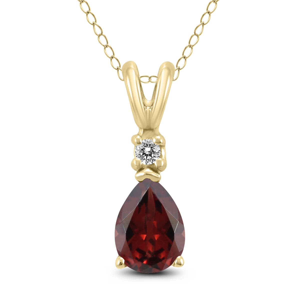 14K Yellow Gold 8x6MM Pear Garnet and Diamond Pendant