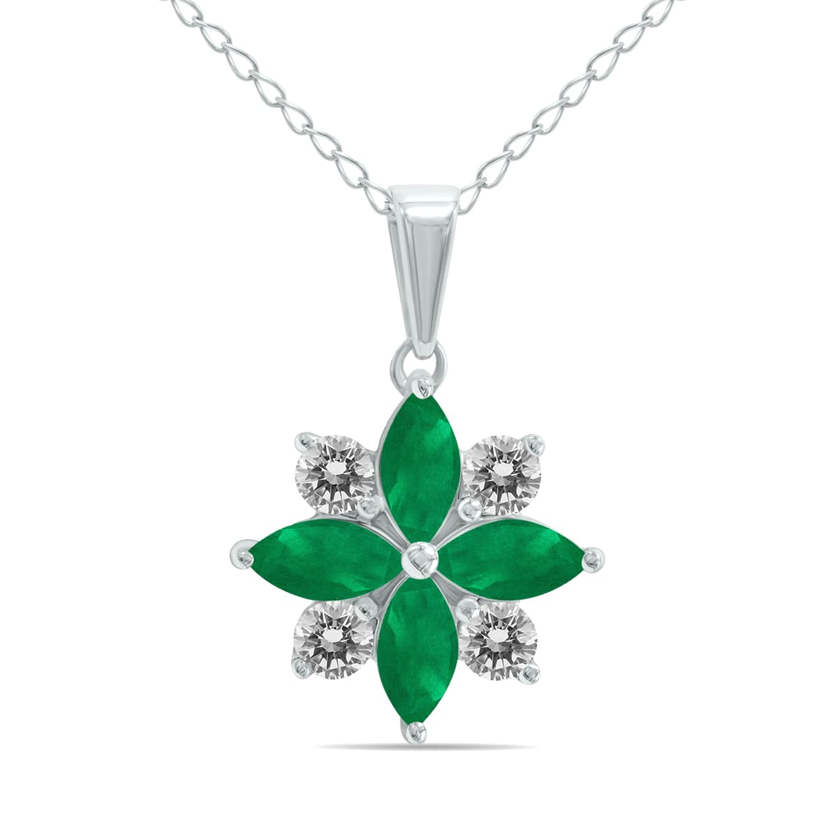 3/4 Carat TW Emerald and Diamond Flower Pendant in 10K White Gold