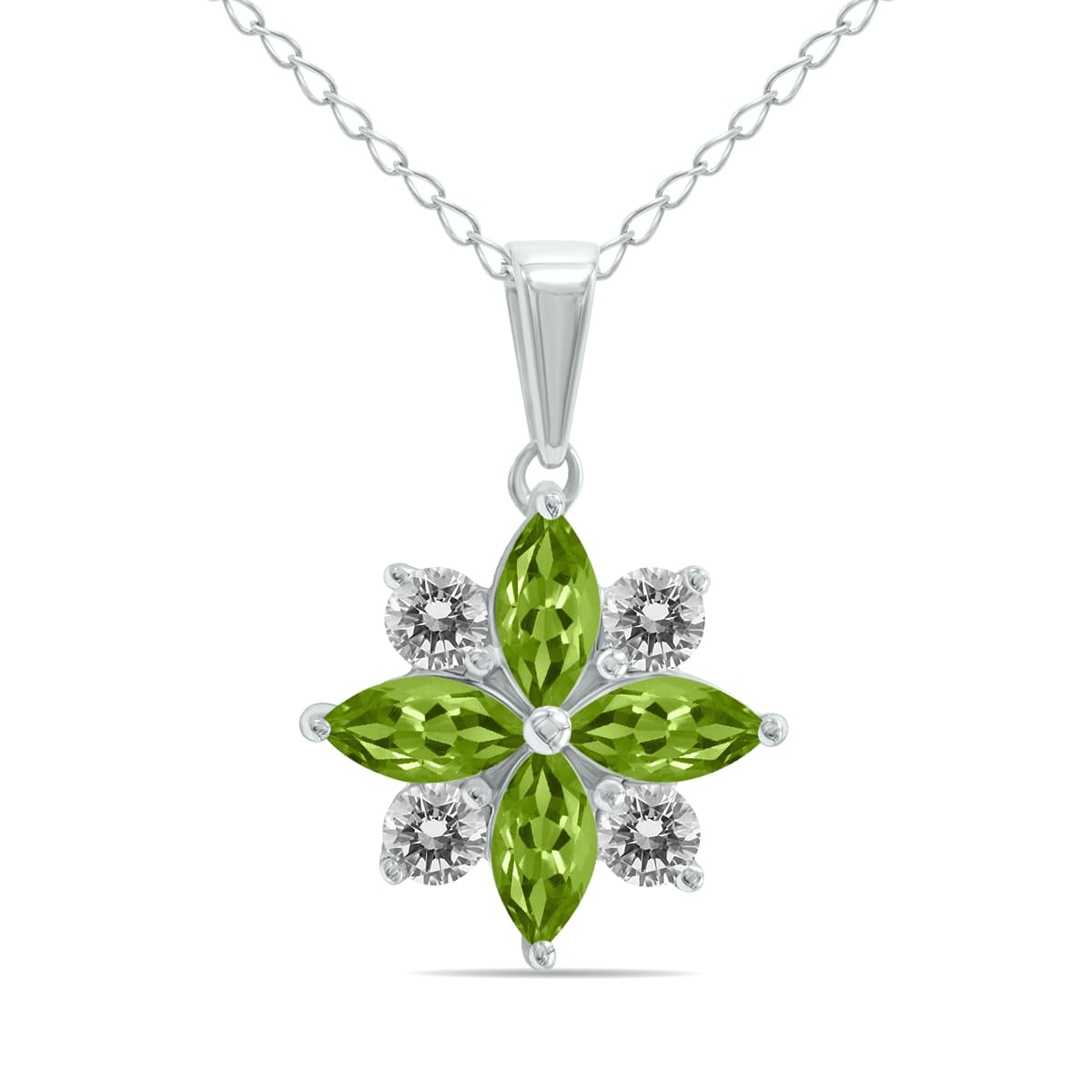 3/4 Carat TW Peridot and Diamond Flower Pendant in 10K White Gold