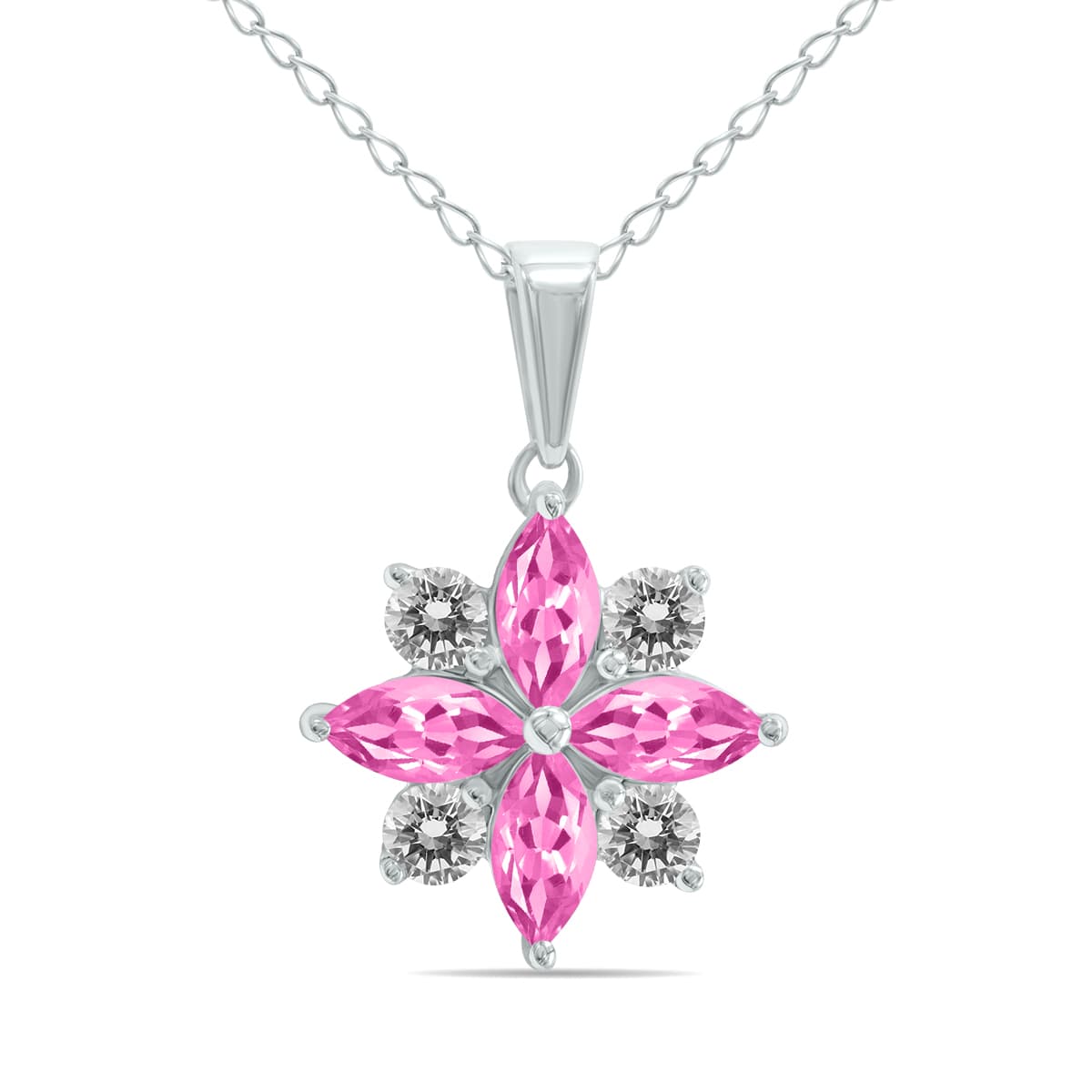 3/4 Carat TW Pink Topaz and Diamond Flower Pendant in 10K White Gold