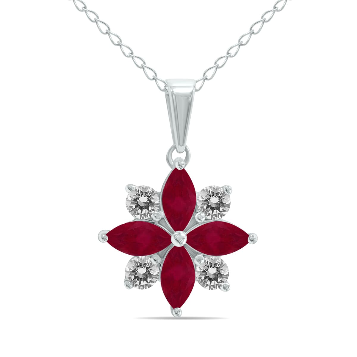 3/4 Carat TW Ruby and Diamond Flower Pendant in 10K White Gold