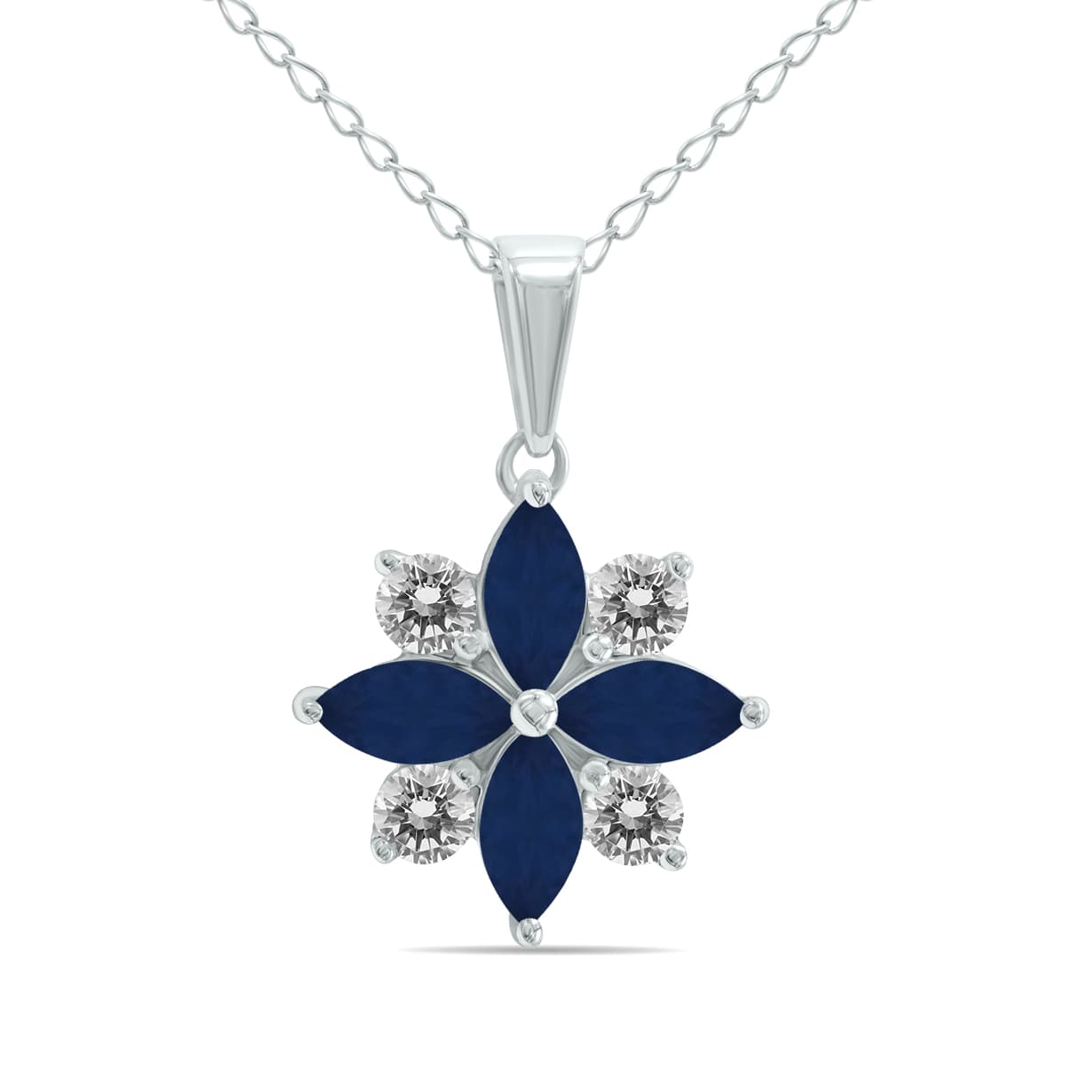 3/4 Carat TW Sapphire and Diamond Flower Pendant in 10K White Gold