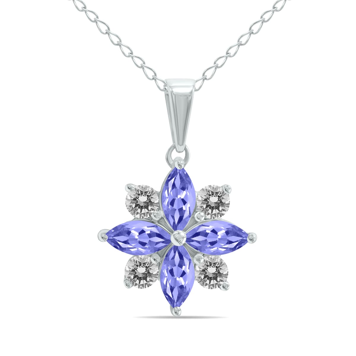 3/4 Carat TW Tanzanite and Diamond Flower Pendant in 10K White Gold