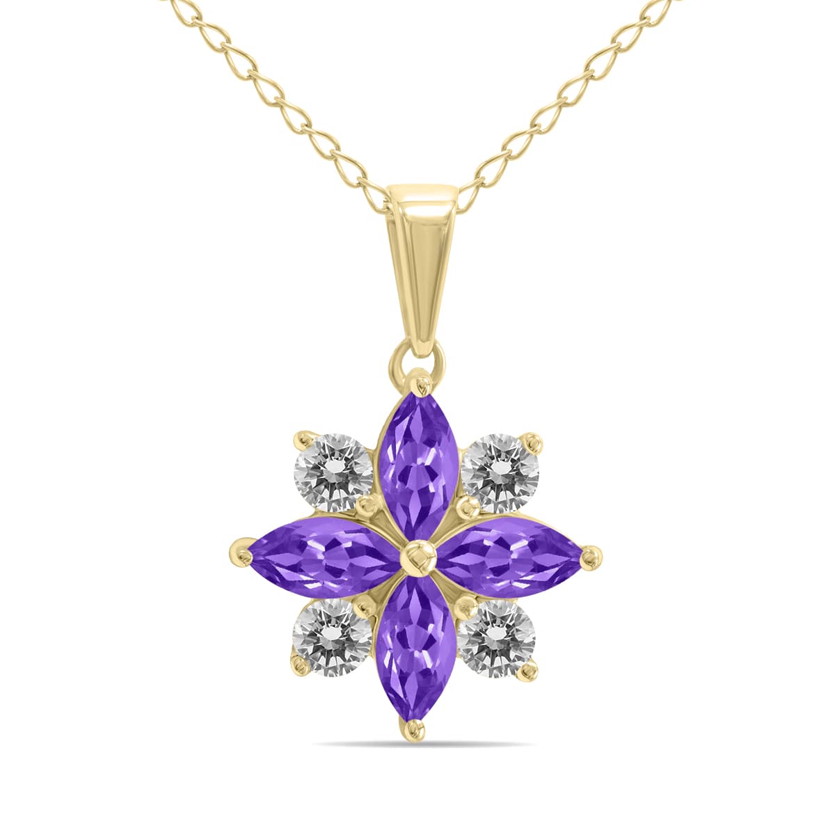 3/4 Carat TW Amethyst and Diamond Flower Pendant in 10K Yellow Gold