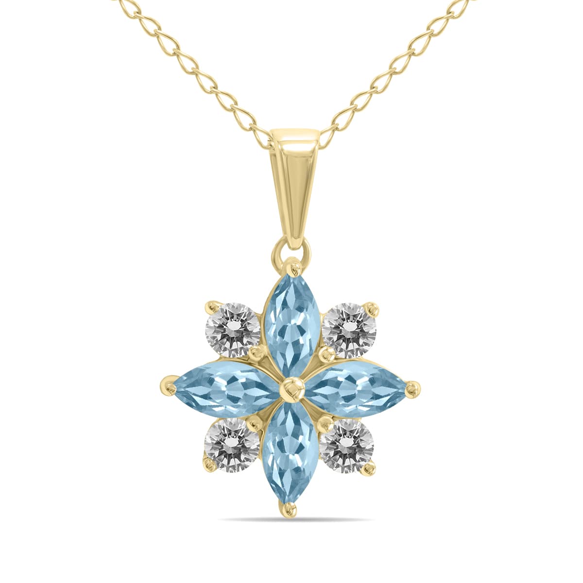 3/4 Carat TW Aquamarine and Diamond Flower Pendant in 10K Yellow Gold