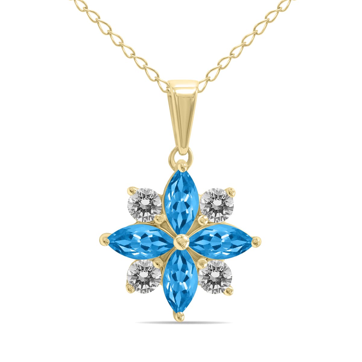 3/4 Carat TW Blue Topaz and Diamond Flower Pendant in 10K Yellow Gold