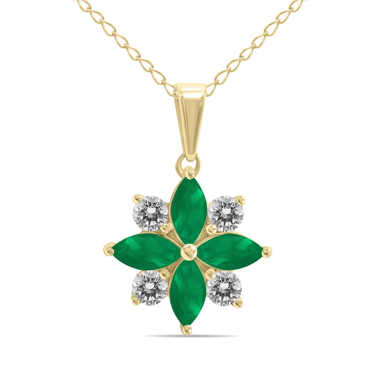 3/4 Carat TW Emerald and Diamond Flower Pendant in 10K Yellow Gold