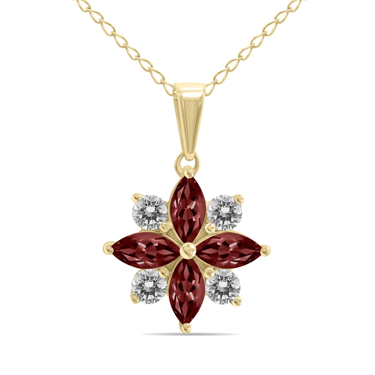 3/4 Carat TW Garnet and Diamond Flower Pendant in 10K Yellow Gold