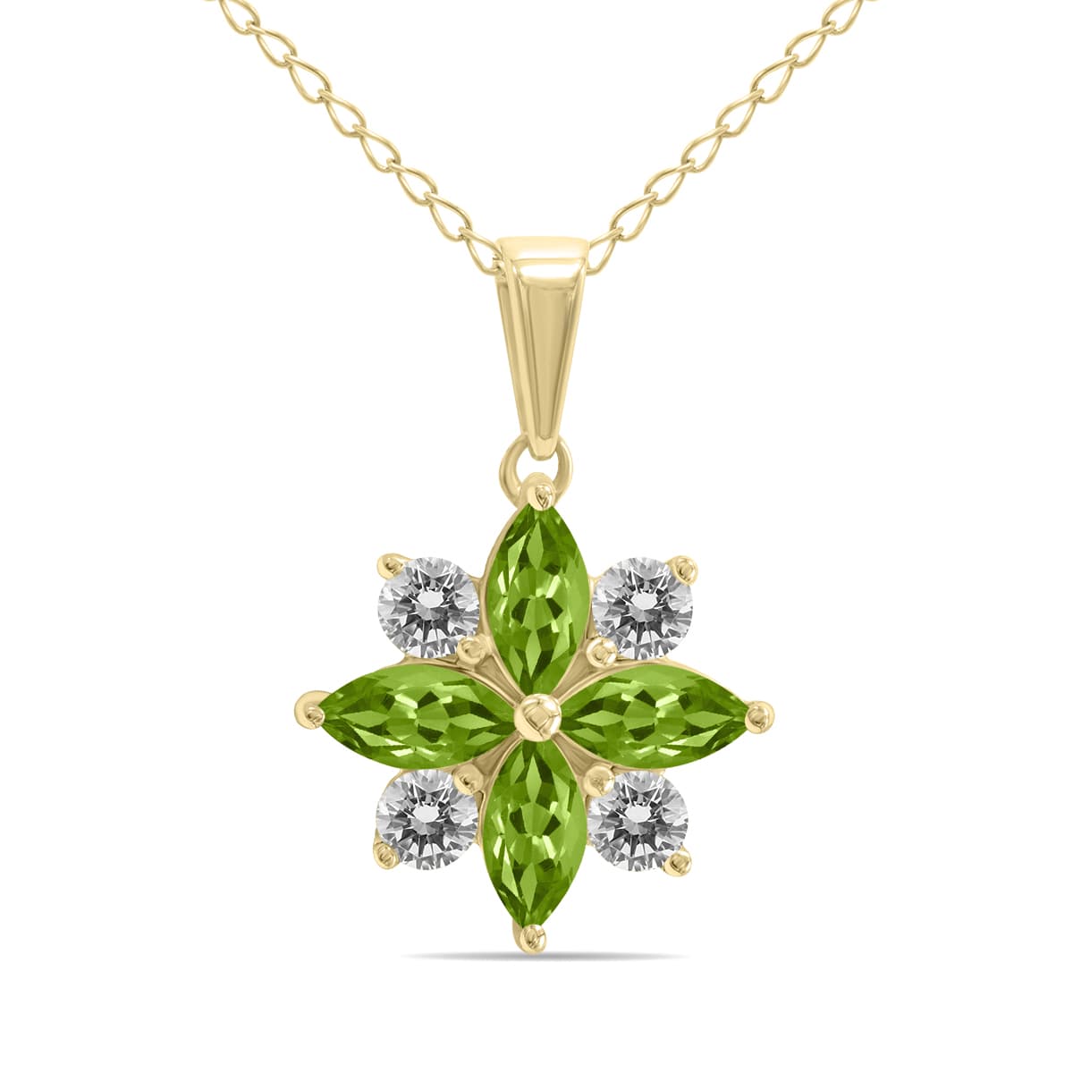 3/4 Carat TW Peridot and Diamond Flower Pendant in 10K Yellow Gold