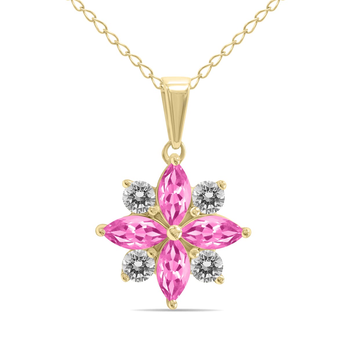 3/4 Carat TW Pink Topaz and Diamond Flower Pendant in 10K Yellow Gold