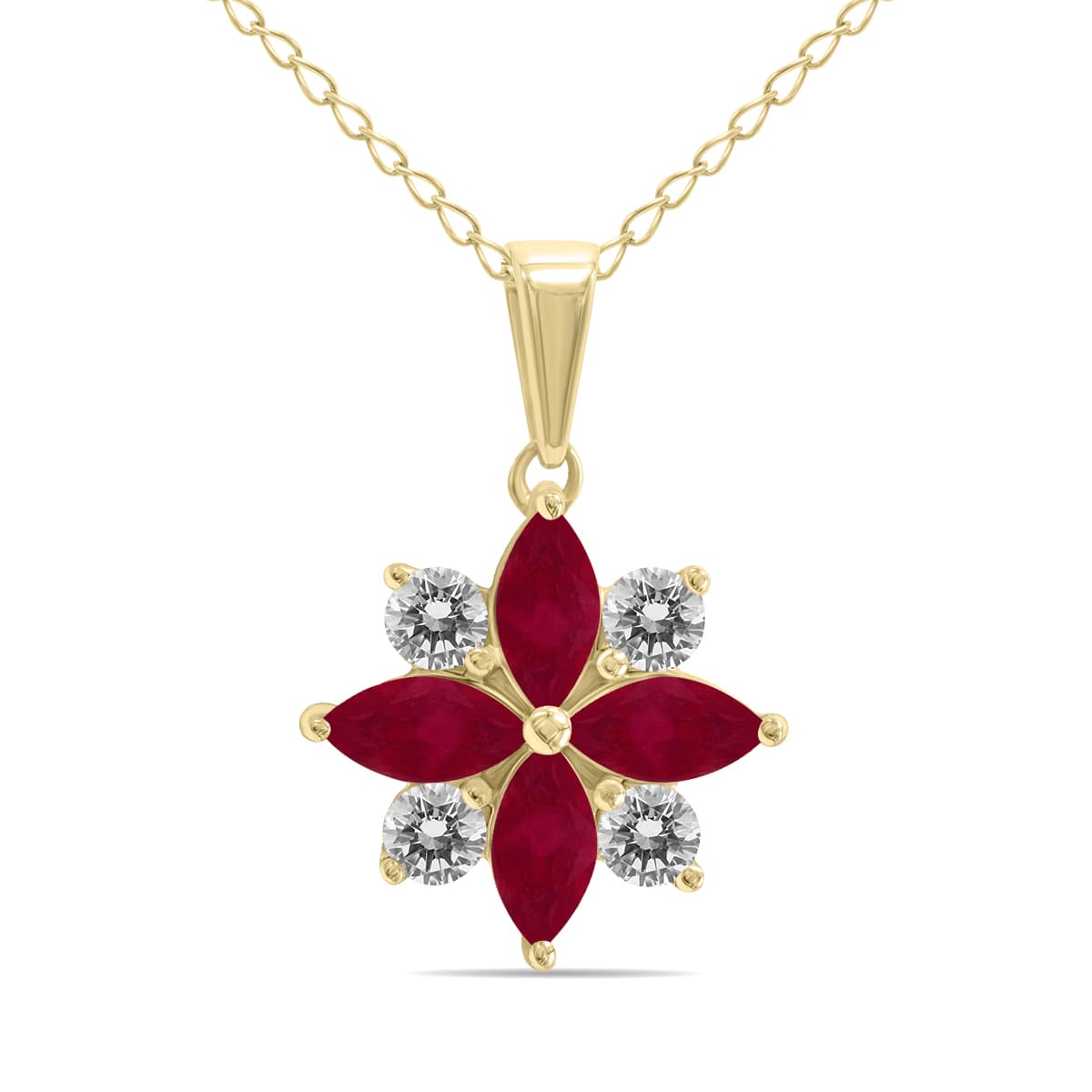 3/4 Carat TW Ruby and Diamond Flower Pendant in 10K Yellow Gold