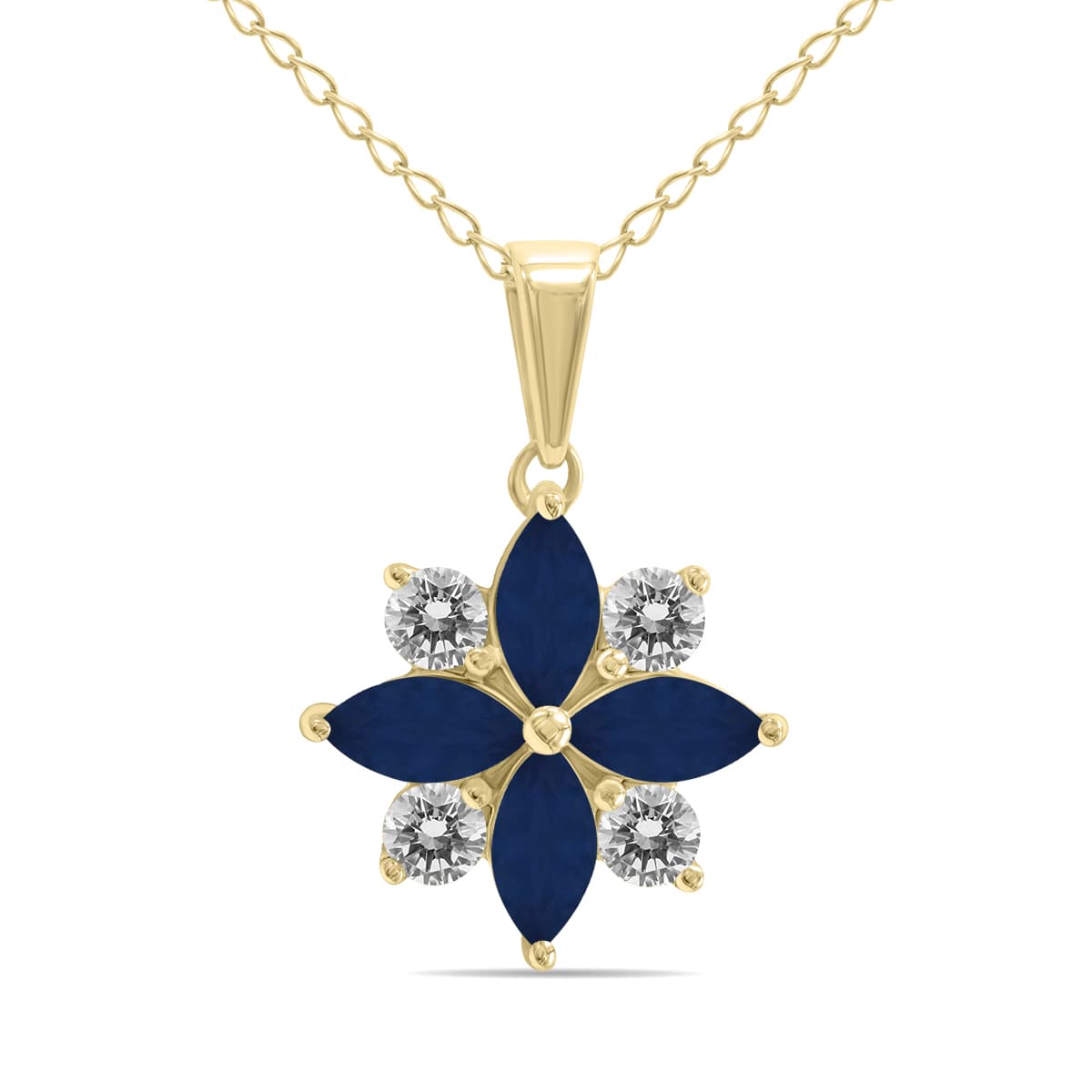 3/4 Carat TW Sapphire and Diamond Flower Pendant in 10K Yellow Gold