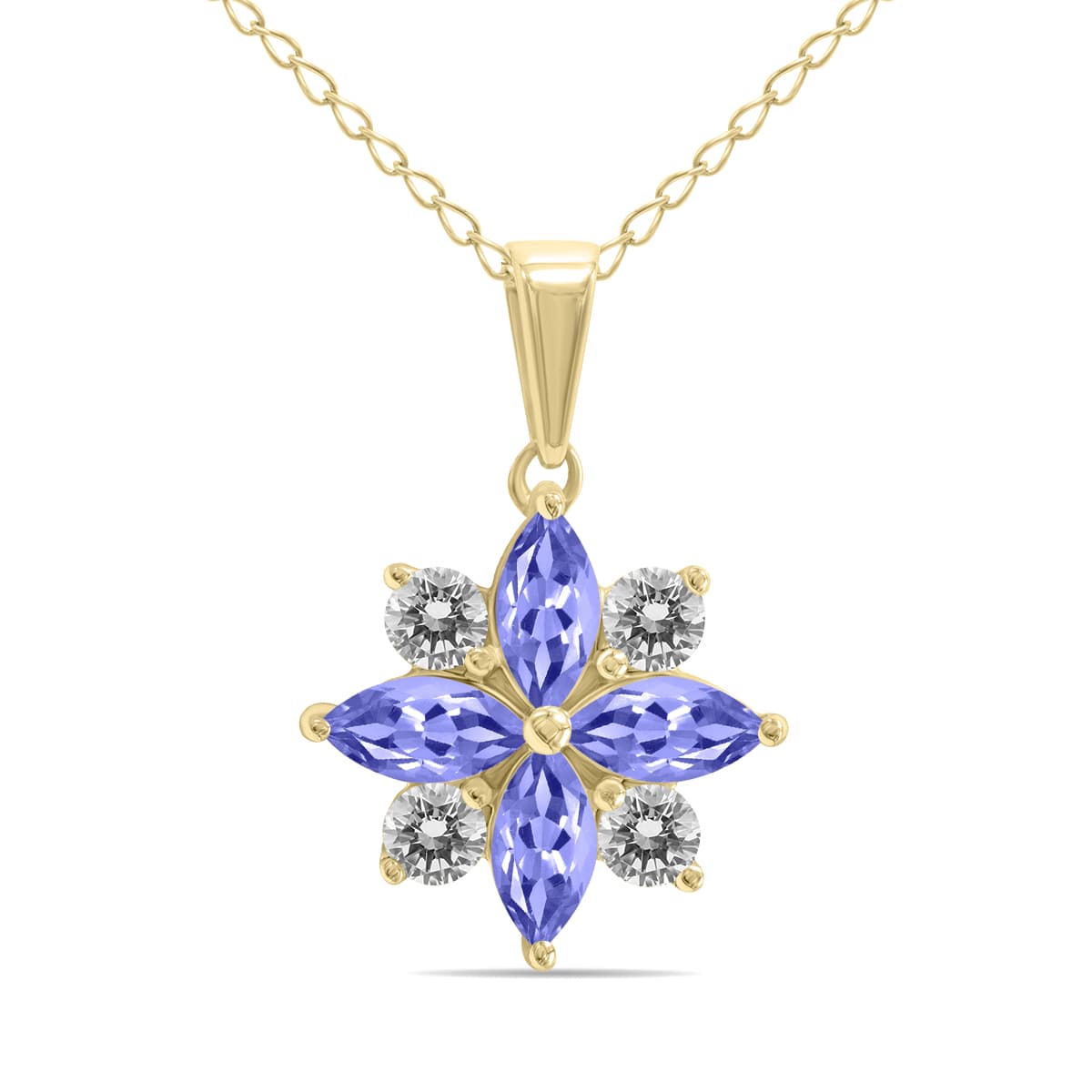 3/4 Carat TW Tanzanite and Diamond Flower Pendant in 10K Yellow Gold