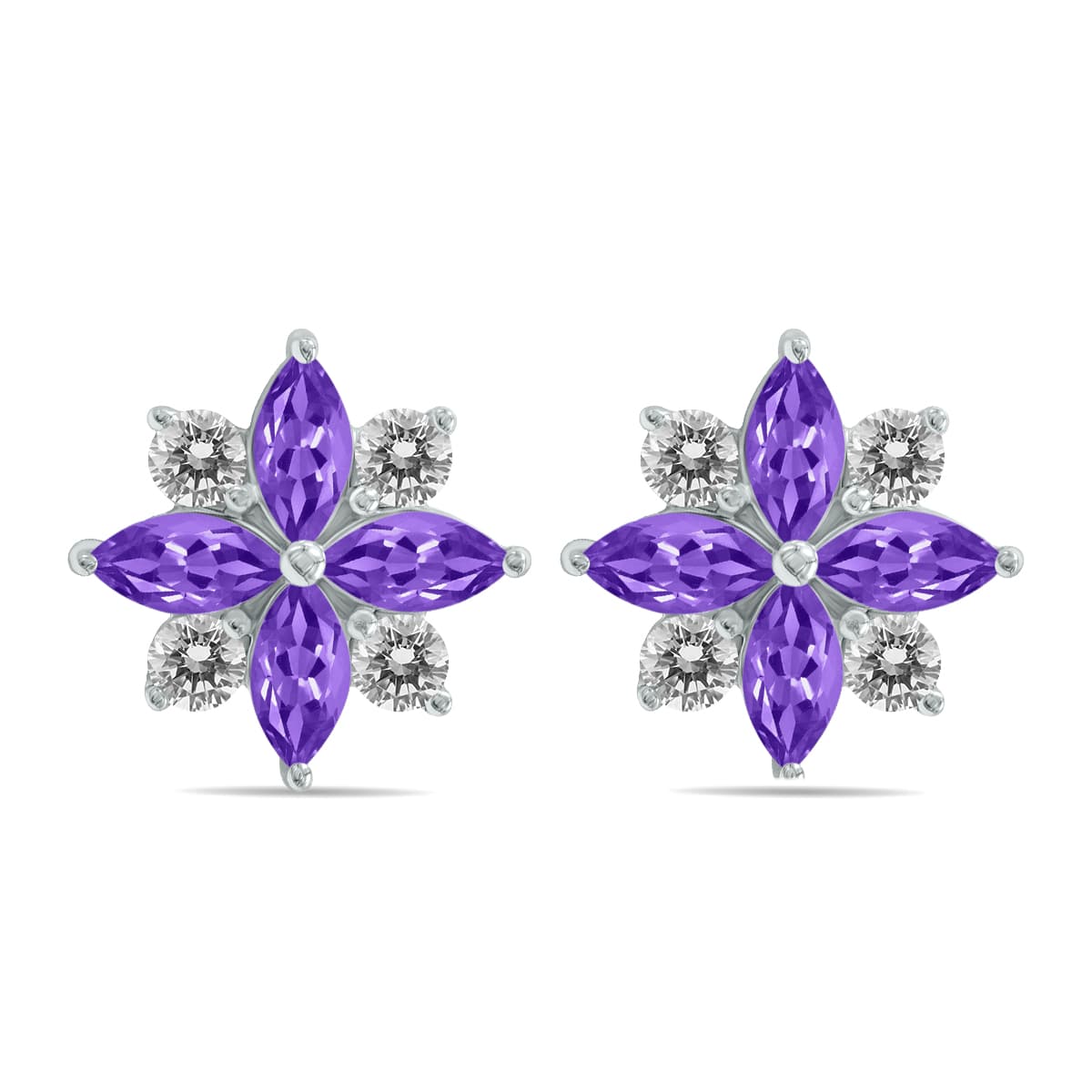 1 Carat TW Amethyst and Diamond Flower Earrings in 10K White Gold