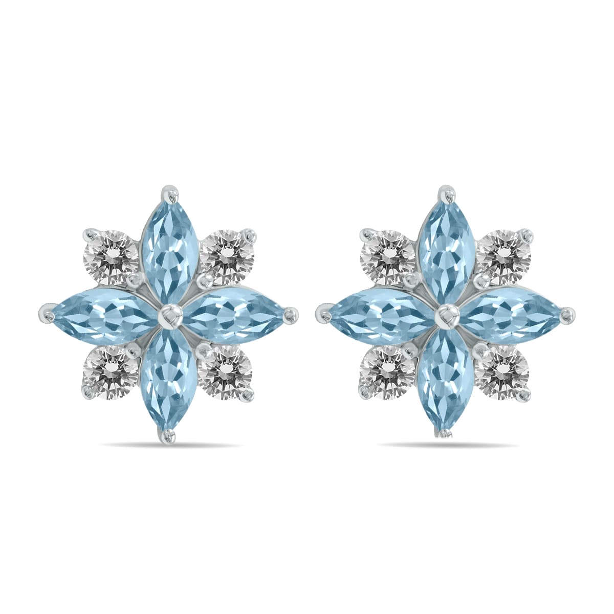 1 Carat TW Aquamarine and Diamond Flower Earrings in 10K White Gold