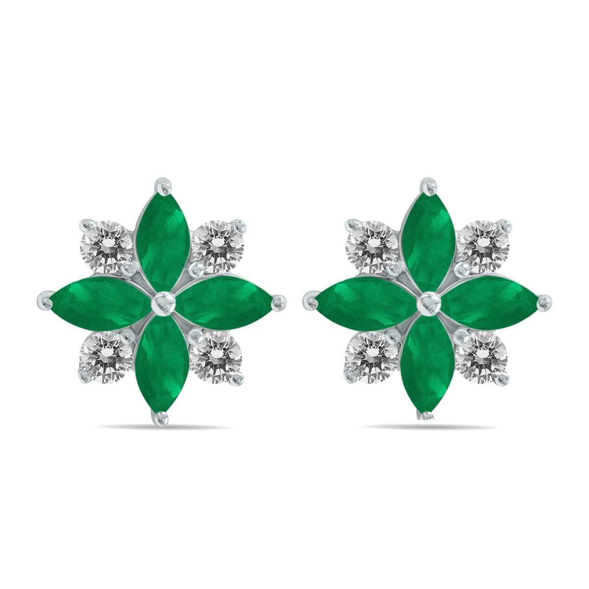 1 Carat TW Emerald and Diamond Flower Earrings in 10K White Gold