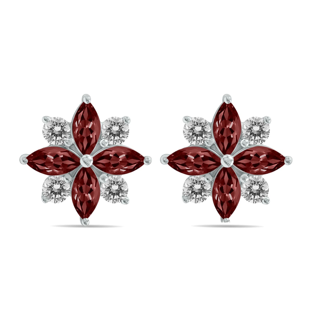 1 Carat TW Garnet and Diamond Flower Earrings in 10K White Gold