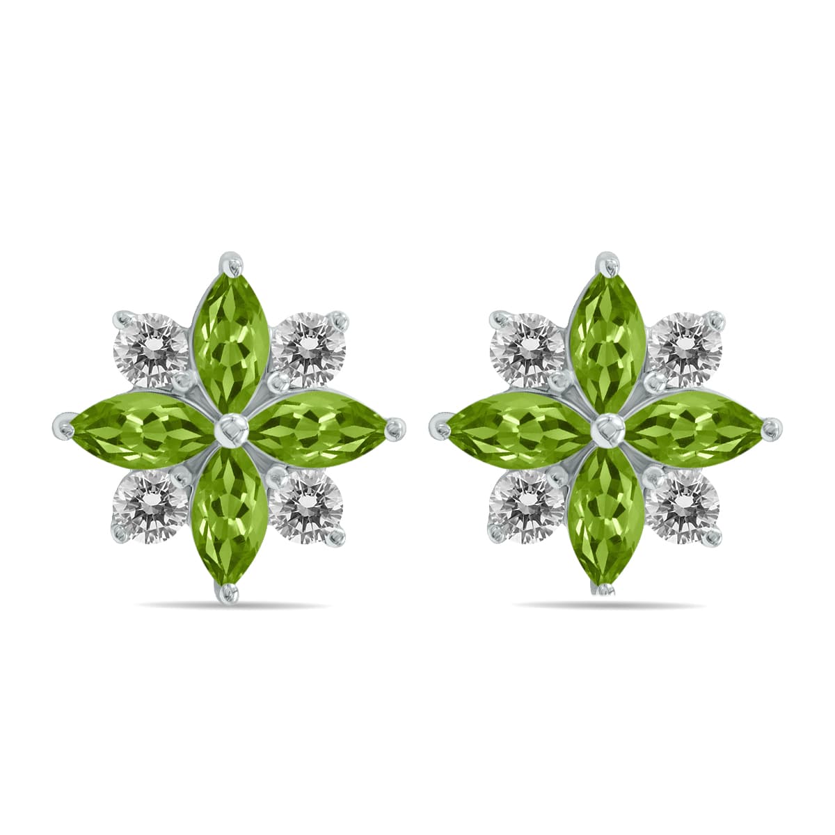 1 Carat TW Peridot and Diamond Flower Earrings in 10K White Gold