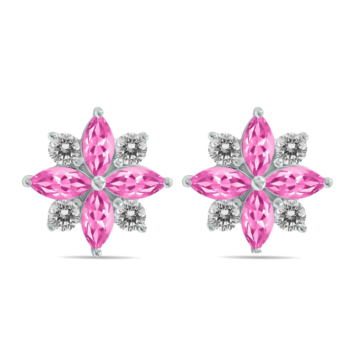 1 Carat TW Pink Topaz and Diamond Flower Earrings in 10K White Gold