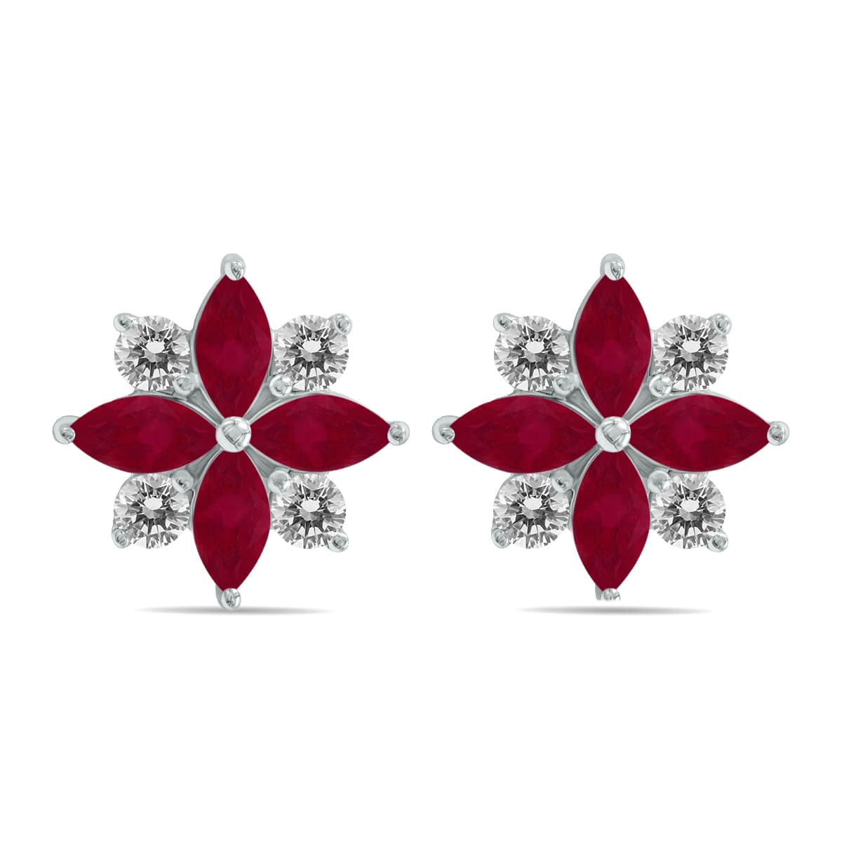 1 Carat TW Ruby and Diamond Flower Earrings in 10K White Gold