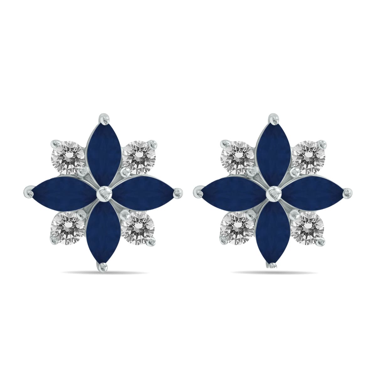 1 Carat TW Sapphire and Diamond Flower Earrings in 10K White Gold