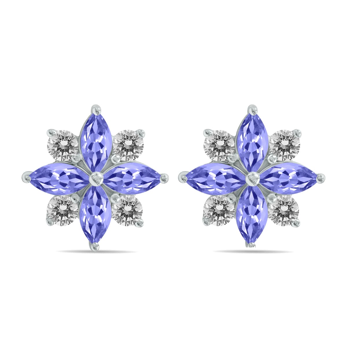 1 Carat TW Tanzanite and Diamond Flower Earrings in 10K White Gold