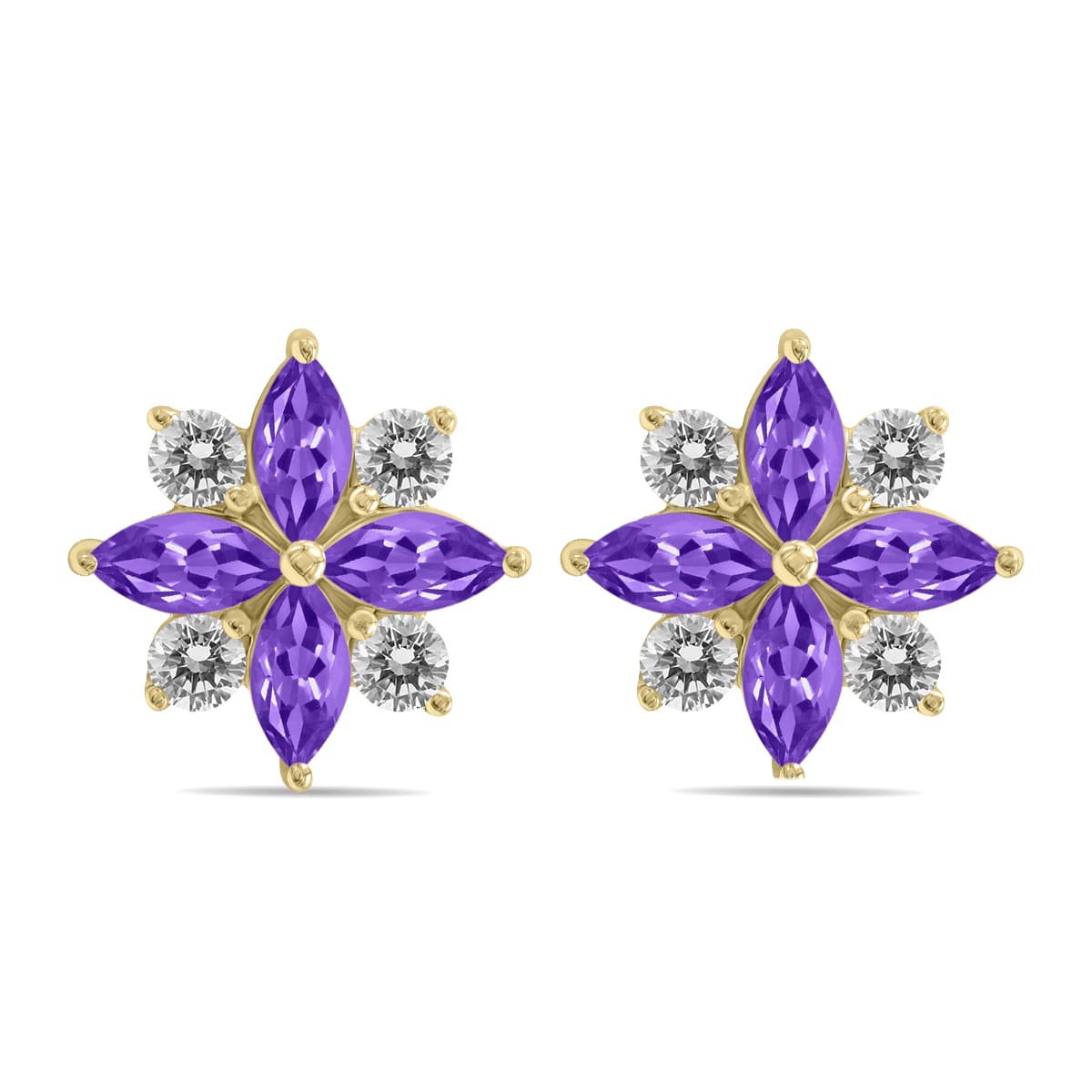 1 Carat TW Amethyst and Diamond Flower Earrings in 10K Yellow Gold