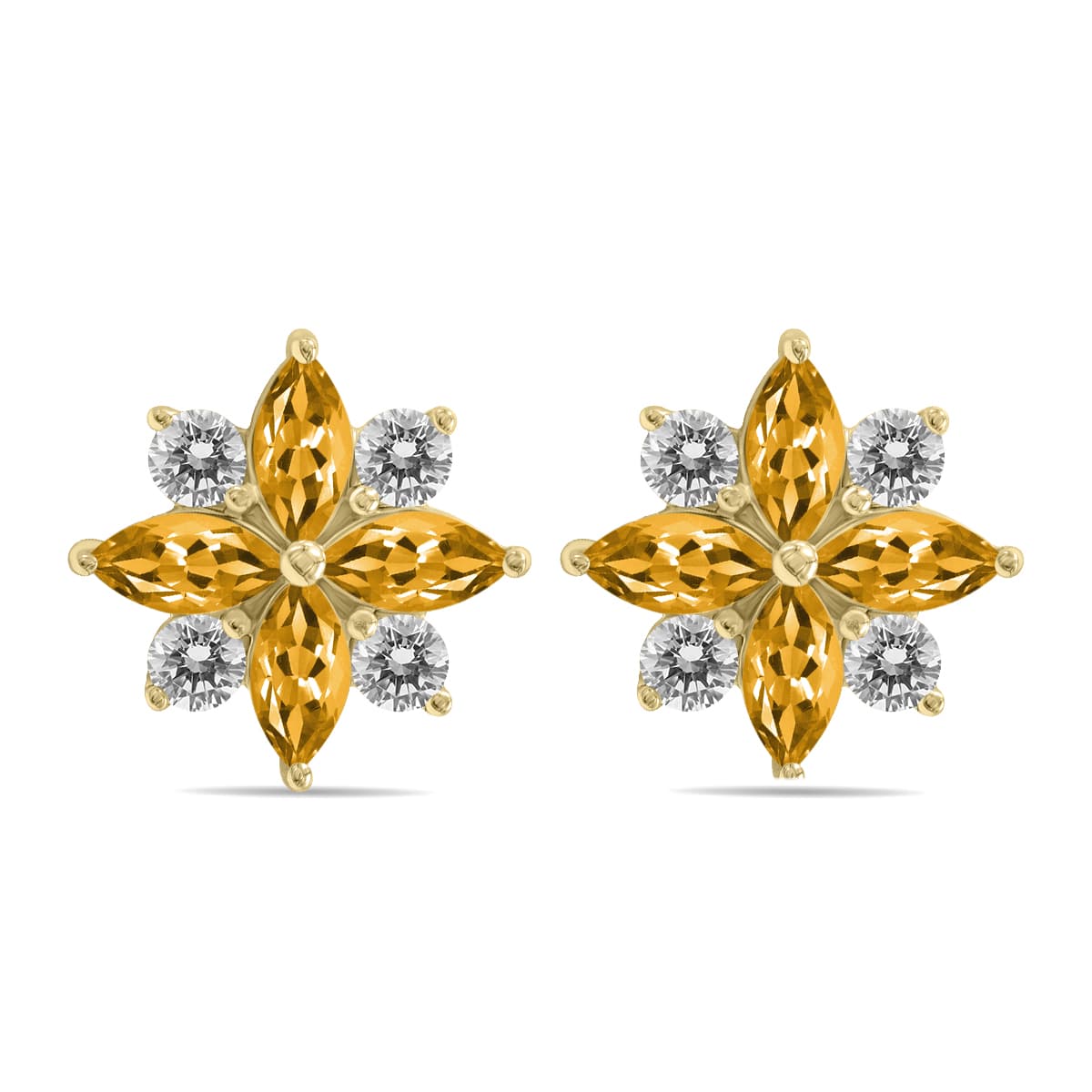 1 Carat TW Citrine and Diamond Flower Earrings in 10K Yellow Gold