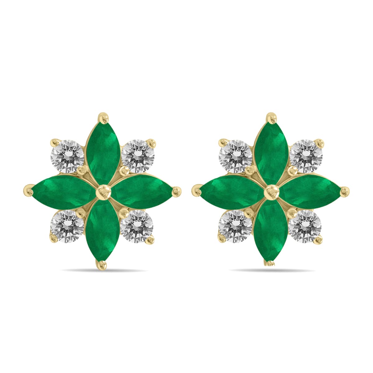 1 Carat TW Emerald and Diamond Flower Earrings in 10K Yellow Gold