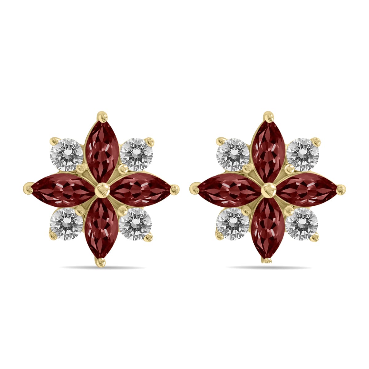 1 Carat TW Garnet and Diamond Flower Earrings in 10K White Gold