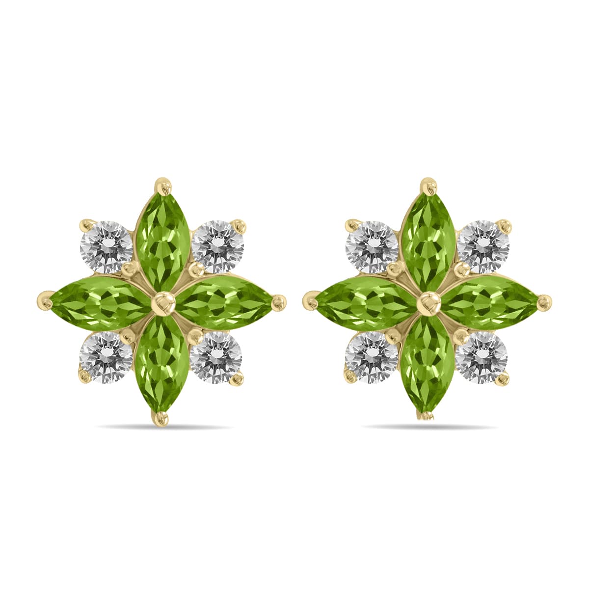 1 Carat TW Peridot and Diamond Flower Earrings in 10K Yellow Gold