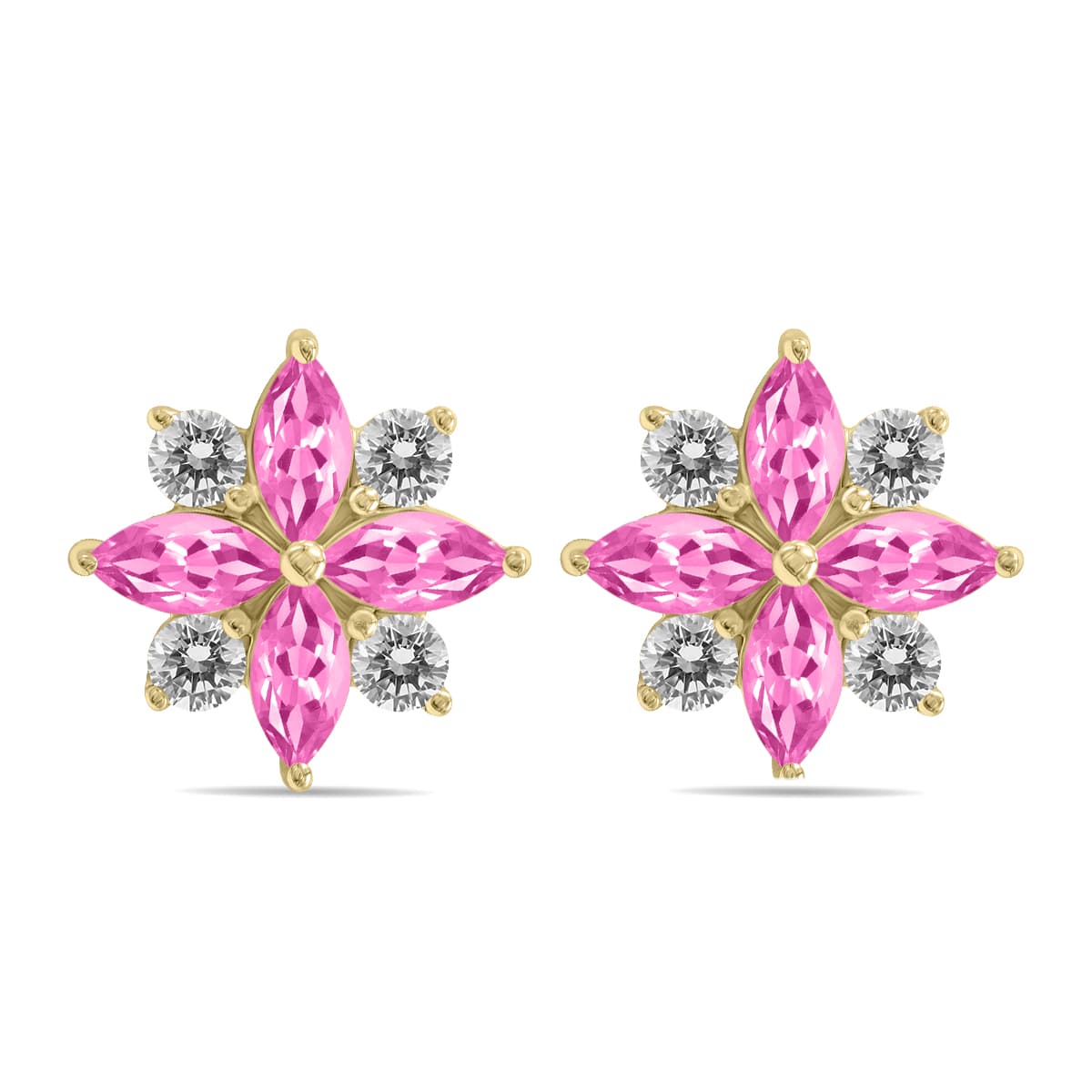 1 Carat TW Pink Topaz and Diamond Flower Earrings in 10K Yellow Gold