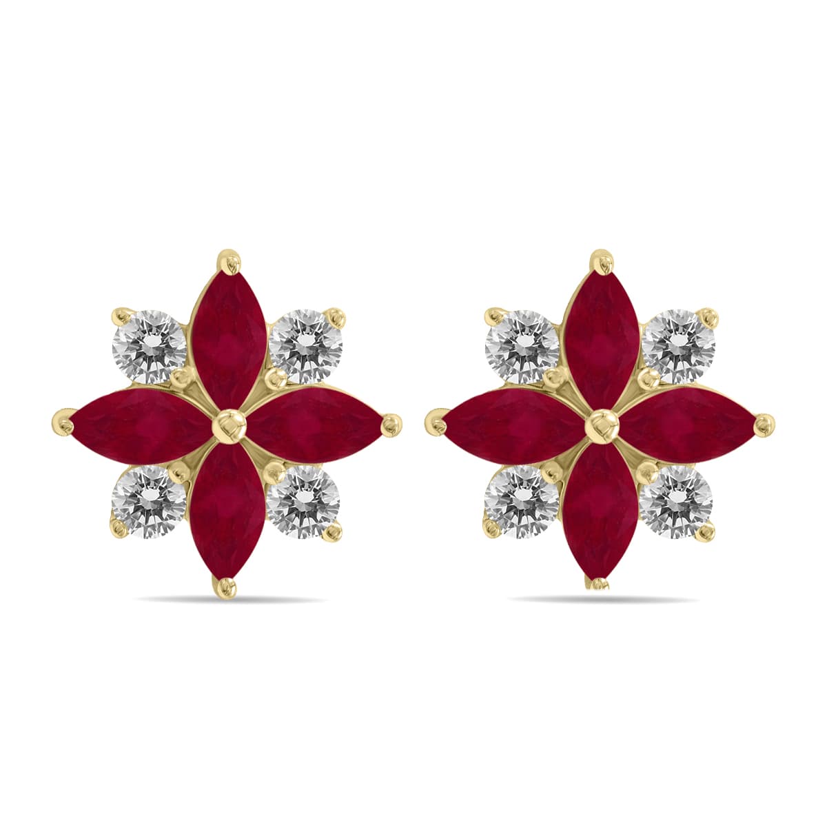 1 Carat TW Ruby and Diamond Flower Earrings in 10K Yellow Gold