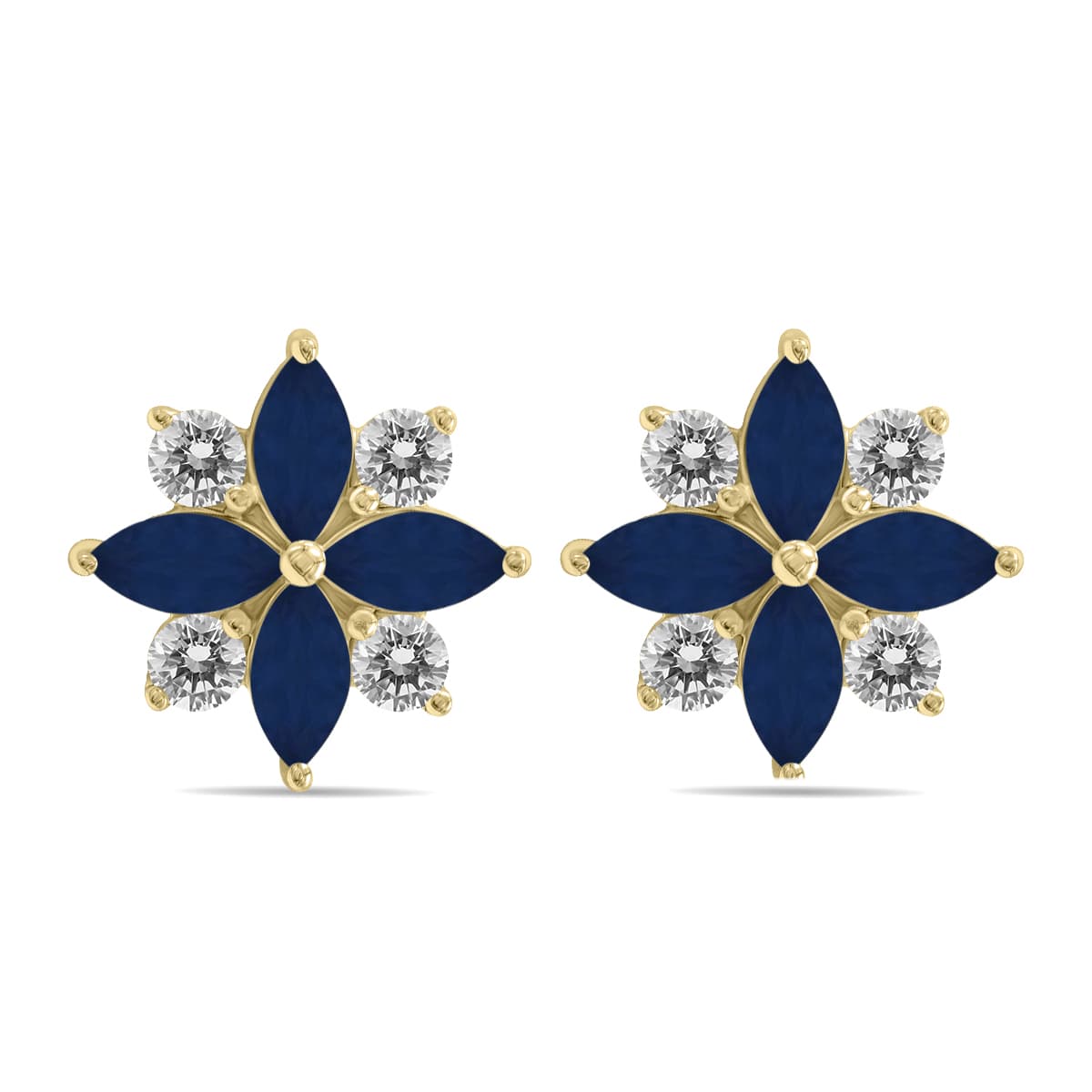 1 Carat TW Sapphire and Diamond Flower Earrings in 10K Yellow Gold