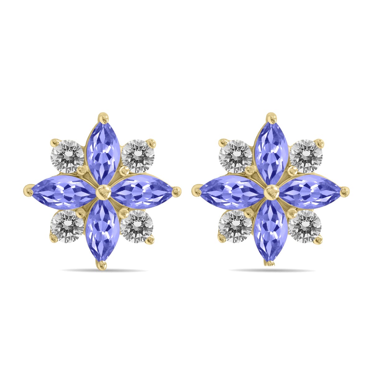 1 Carat TW Tanzanite and Diamond Flower Earrings in 10K Yellow Gold