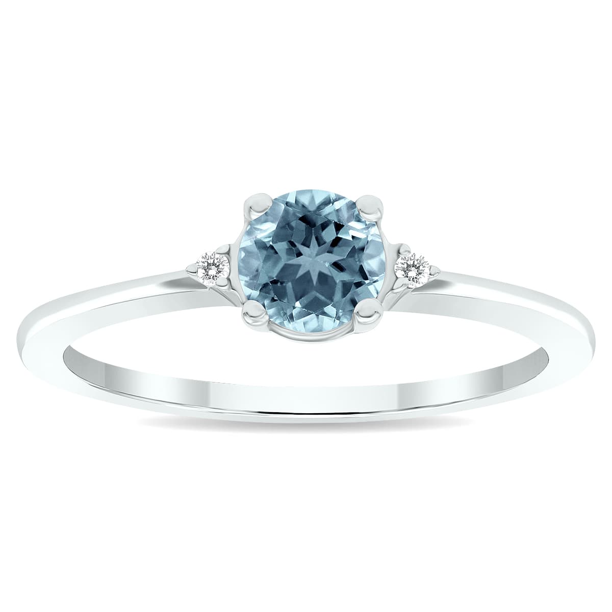 Women's Aquamarine and Diamond Classic Ring in 10K White Gold